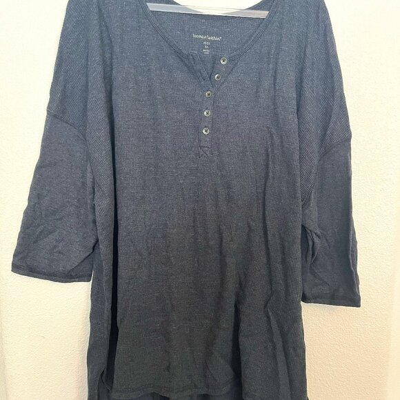 Woman Within Tops - Waffle Knit Henley Top 3/4 sleeve
